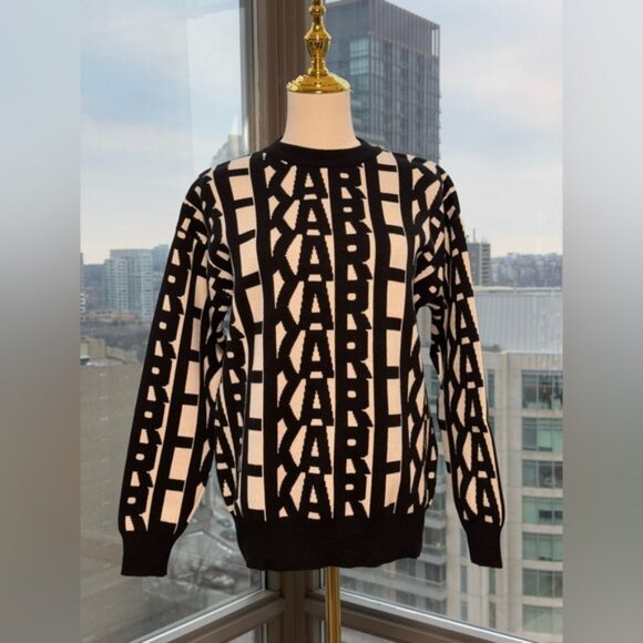 🆕 KARL LAGERFELD 🧿 NWT KARL Logomania Pullover Sweater, Black & White, Sz M - Picture 9 of 12
